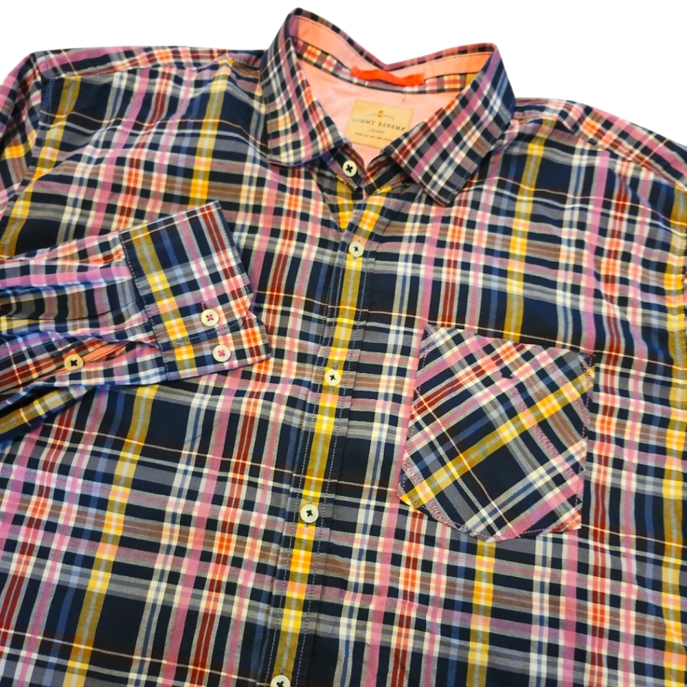 Tommy Bahama Men's Long Sleeve Plaid Cotton Pink & Navy Button-down Size XXL